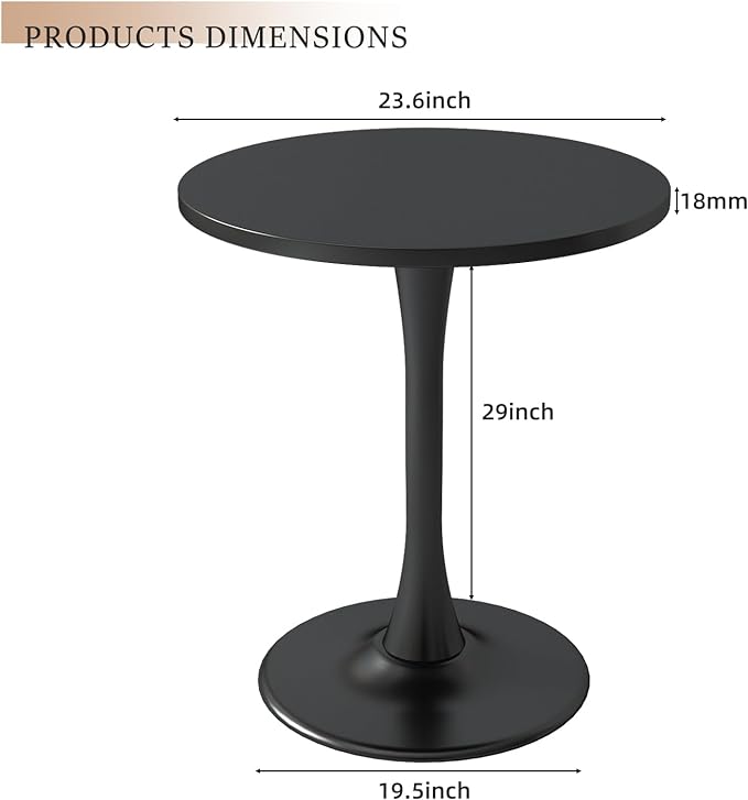 Black Round Table Modern Dining Table Tulip Round Kitchen Table Mid Century Coffee Table for Living Room 24 inch - LeafyLoom