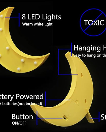 LED Moon Shaped Marquee Signs, Light Up Moon Night Lights Battery Operated Crescent Moon Lamp for Bedroom, Christmas, Birthday Party Decor-Moon(Yellow) - LeafyLoom