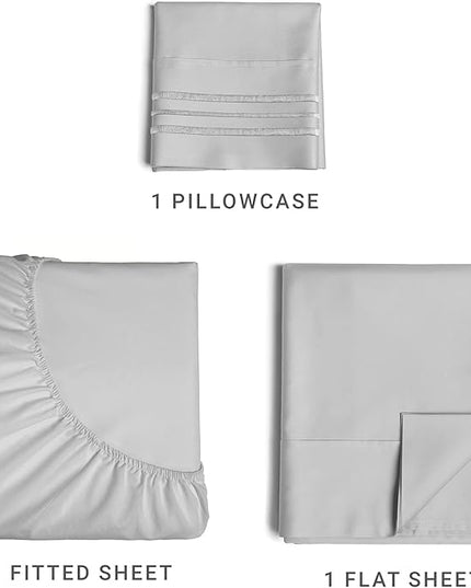 Twin XL Size 3 Piece Sheet Set - Comfy Breathable & Cooling Sheets - Hotel Luxury Bed Sheets for Women & Men - Deep Pockets, Easy-Fit, Soft & Wrinkle Free Sheets - French Grey Oeko-Tex Bed Sheet Set - LeafyLoom