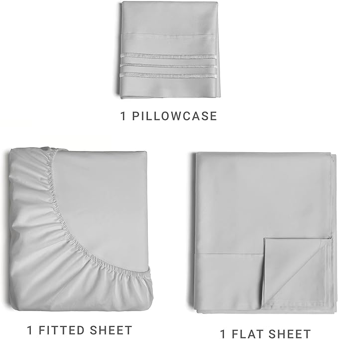 Twin XL Size 3 Piece Sheet Set - Comfy Breathable & Cooling Sheets - Hotel Luxury Bed Sheets for Women & Men - Deep Pockets, Easy-Fit, Soft & Wrinkle Free Sheets - French Grey Oeko-Tex Bed Sheet Set - LeafyLoom