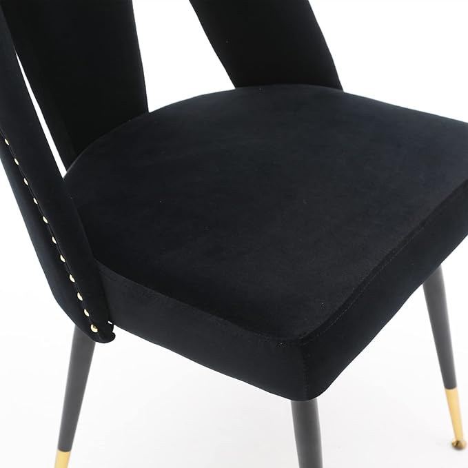 NicBex Dining Chairs Set of 2 Velvet Upholstered Kitchen Dining Chairs with Nailhead Trim for Dining Room-Black - LeafyLoom