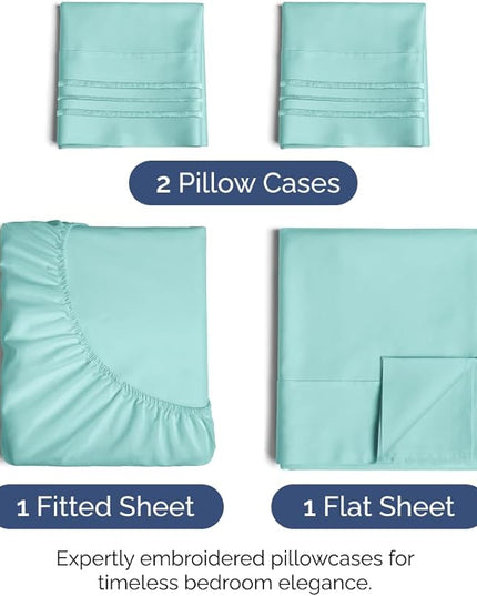 Cal King Size 4 Piece Sheet Set - Comfy Breathable & Cooling Sheets - Hotel Luxury Bed Sheets for Women & Men - Deep Pockets, Easy-Fit, Soft & Wrinkle Free Sheets - Spa Blue Oeko-Tex Bed Sheet Set - LeafyLoom