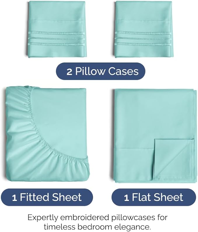 Cal King Size 4 Piece Sheet Set - Comfy Breathable & Cooling Sheets - Hotel Luxury Bed Sheets for Women & Men - Deep Pockets, Easy-Fit, Soft & Wrinkle Free Sheets - Spa Blue Oeko-Tex Bed Sheet Set - LeafyLoom