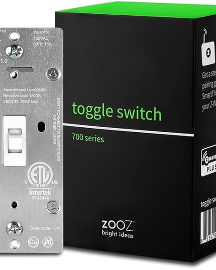 Zooz 700 Series Z-Wave Plus On/Off Toggle Switch ZEN73, White | Direct 3-Way (No Add-On Switch Needed) | Z-Wave Hub Required ZOOZ