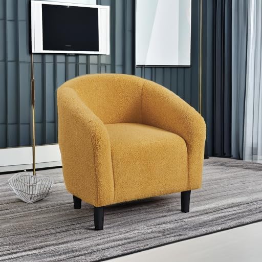 Yaheetech Accent Chair, Cozy Living Room Chairs with Soft Padded, Furry Sherpa Barrel Chair Sturdy Legs, Modern Armchair for Living Room Bedroom Reception Room Office, Mustard Yellow - LeafyLoom