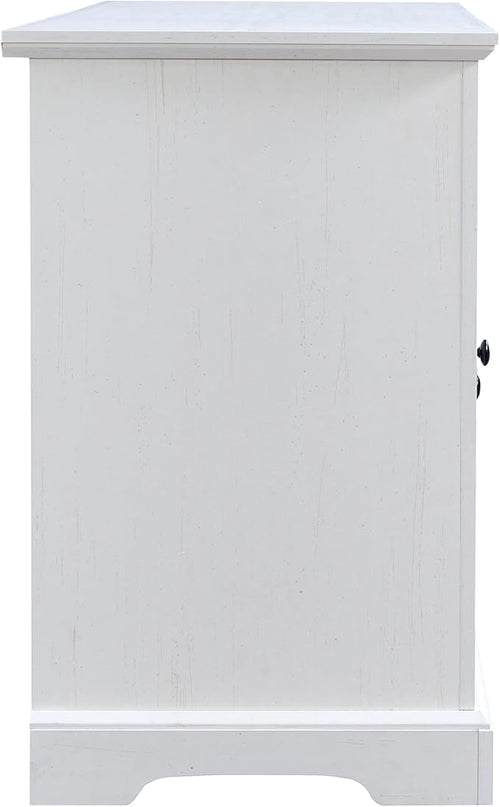 60 Inch TV Stand, Television Stands with 2 Tempered Glass Doors, Adjustable Panels and Open Style Cabinet, Entertainment Center for Living Room and Bedroom, White - LeafyLoom