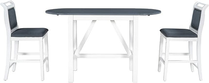 NicBex Small Dining Table for 2 Breakfast Nook Table Set 3-Piece Wood Counter Height Drop Leaf Dining Table Set with 2 Upholstered Dining Chairs for Small Place, White - LeafyLoom