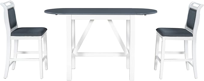 NicBex Small Dining Table for 2 Breakfast Nook Table Set 3-Piece Wood Counter Height Drop Leaf Dining Table Set with 2 Upholstered Dining Chairs for Small Place, White - LeafyLoom