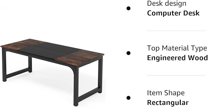 Tribesigns Modern Computer Desk, 70.8 x 31.5 inch Large Office Desk Computer Table Study Writing Desk Workstation for Home Office, Black Metal Frame - LeafyLoom