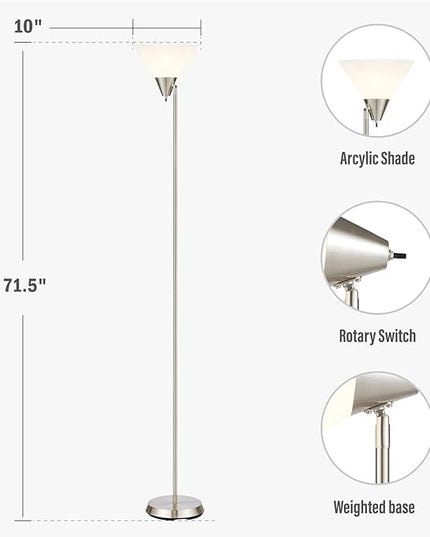 Floor Lamp Standing Lamp Adjustable Head Arcylic Shade Floor Lamps for Living Room/Office/Bedroom (satin nickel) - LeafyLoom