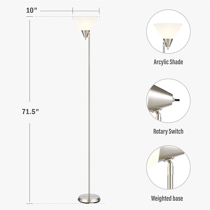 Floor Lamp Standing Lamp Adjustable Head Arcylic Shade Floor Lamps for Living Room/Office/Bedroom (satin nickel) - LeafyLoom