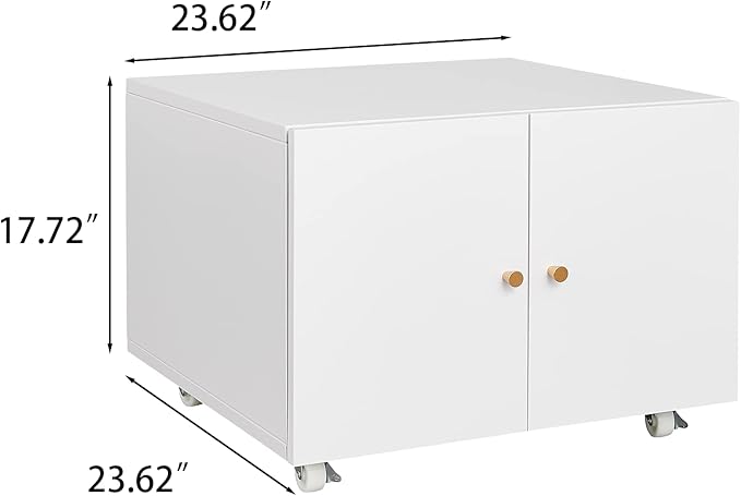 17.70" Metal Office Copier 2 Door and 360 ° Universal Wheel,Mobile Lateral Filing Cabinets w/Aluminum Alloy Handle,Rolling Printer Stand for Legal/Letter/A4,White - LeafyLoom