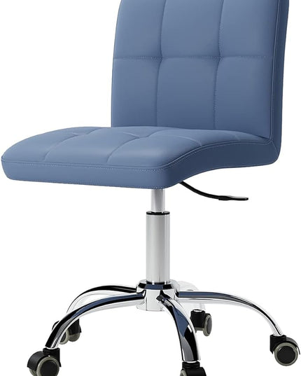 360° Office Desk Chair,PU Adjustable Rolling Task Chair with Backrest for Barber,Office,Home, Computer,360° Swivel,Armless (blue) - LeafyLoom