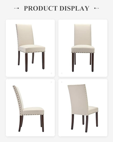 COLAMY Modern Wood Dining Chairs Set of 2, Parsons Dining Chairs, 19 Inch Padded Dining Chairs with Nailed Trim for Kitchen Dining Living Room, Beige - LeafyLoom