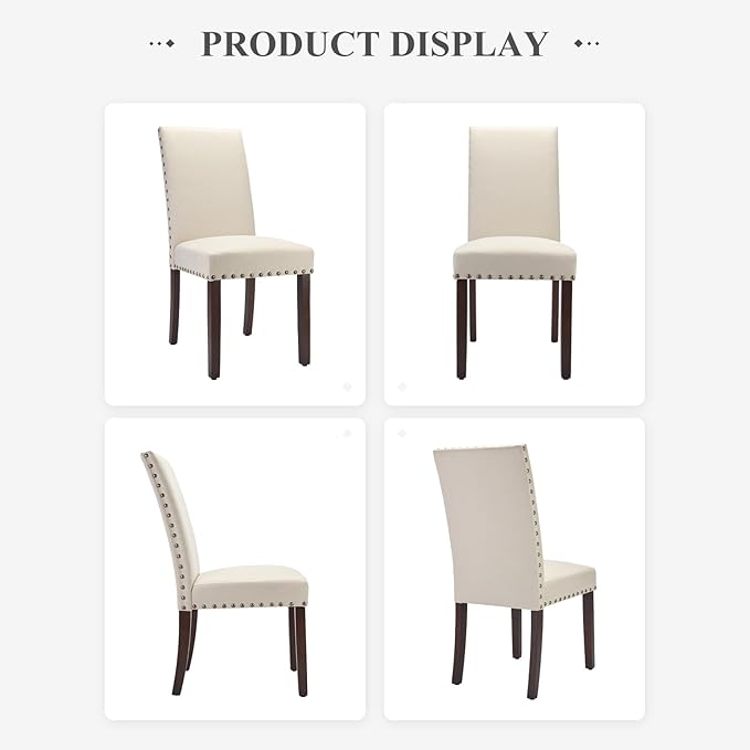 COLAMY Modern Wood Dining Chairs Set of 4,19 Inch Parsons Dining Chairs, High Back Padded Chairs with Nailed Trim, Kitchen Dining Room Chairs, Beige - LeafyLoom