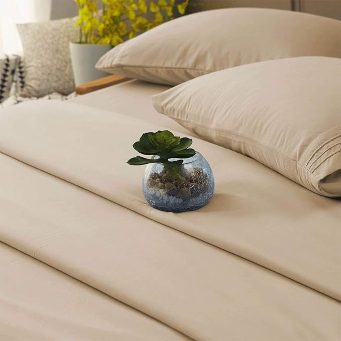 SONORO KATE Bed Sheet Set Super Soft Microfiber 1800 Thread Count Luxury Egyptian Sheets 16-Inch Deep Pocket，Wrinkle-4 Piece (Taupe, Queen) - LeafyLoom
