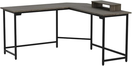 Elephance 59" Large L Shaped Desk Corner Computer Desk with Monitor Stand Gaming Table Workstation for Home Office, Black Oak - LeafyLoom