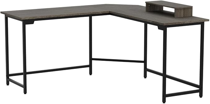 Elephance 59" Large L Shaped Desk Corner Computer Desk with Monitor Stand Gaming Table Workstation for Home Office, Black Oak - LeafyLoom