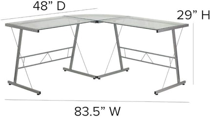 Flash Furniture Ginny L-Shaped Desk 83.5" Computer Corner Desk, Gaming Corner Desk, Home Office Corner Desk, Gaming Desk, Space Saving, Easy to Assemble, Clear - LeafyLoom