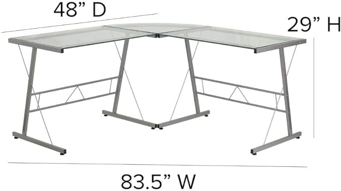 Flash Furniture Ginny L-Shaped Desk 83.5" Computer Corner Desk, Gaming Corner Desk, Home Office Corner Desk, Gaming Desk, Space Saving, Easy to Assemble, Clear - LeafyLoom