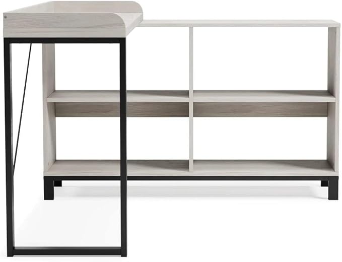 Signature Design by Ashley Bayflynn Modern L-Desk, White & Black - LeafyLoom