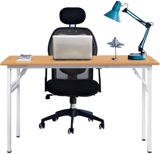 SogesGame Computer Desk, 47 Inch Modern Simple Style Folding Tables, Home Office Writing Desk, Folding Table, No Install Needed, Teak White - LeafyLoom
