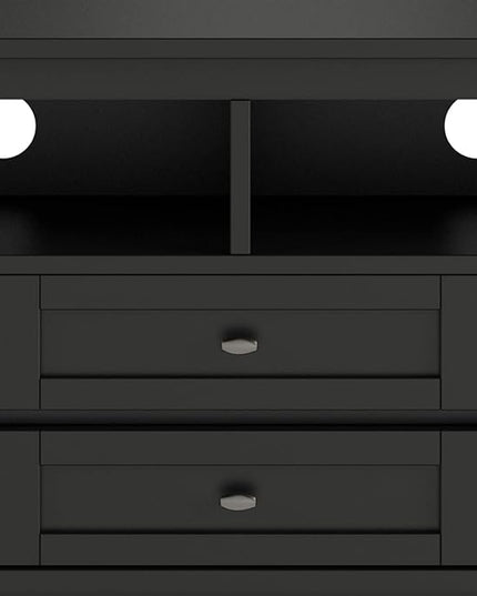 SIMPLIHOME Warm Shaker Style Solid Wood TV Media Stand, 72 inch Wide, Farmhouse Rustic, Living Room Entertainment Center, Storage Shelves and Cabinets, for Flat Screen TVs up to 80 inches in Black - LeafyLoom