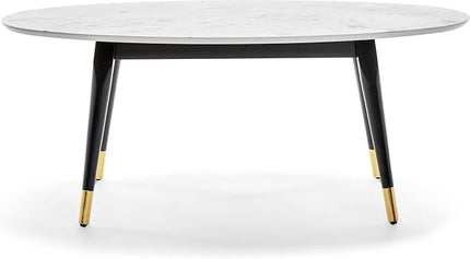 Elle Decor Clemintine Mid-Century Modern Living Room Furniture Collection, Oval Coffee Table, White Marble Print - LeafyLoom