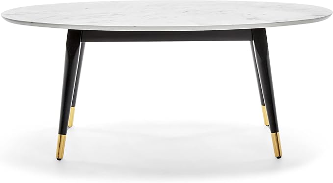 Elle Decor Clemintine Mid-Century Modern Living Room Furniture Collection, Oval Coffee Table, White Marble Print - LeafyLoom