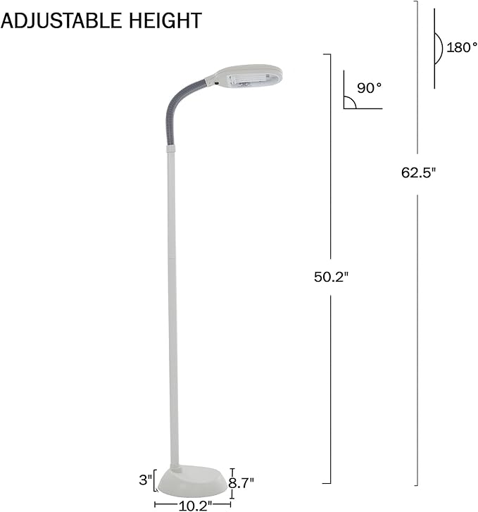 Floor Lamp - Full Spectrum Natural Sunlight Lamp with Bendable Neck - Reading, Craft, Studying, and Esthetician Light by Bedford Home (Beige) - LeafyLoom