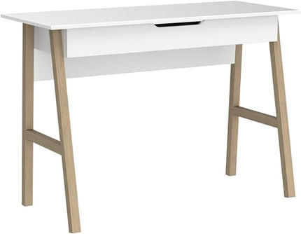 PARMA 42 Inch Modern Desk - Home & Office Small Computer Desk with Wide Drawer - Wooden Study Writing Minimalist Desk with Storage for Small Space, Bedroom & Workstations - Student Desk/Table (White) - LeafyLoom