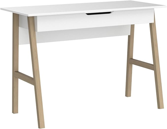PARMA 42 Inch Modern Desk - Home & Office Small Computer Desk with Wide Drawer - Wooden Study Writing Minimalist Desk with Storage for Small Space, Bedroom & Workstations - Student Desk/Table (White) - LeafyLoom