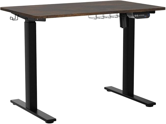 SHW Electric Height Adjustable Desk with Memory Preset, 40 x 24 Inches, Rustic Brown - LeafyLoom