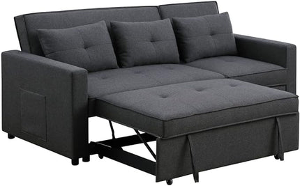 RITSU L Shaped Sectional Sofa Chaise, Pull Out Convertible Couch Bed, Storage Pockets On The Sides, Linen Upholstery, Suitable for Living Room, Apartment, Light Gray, 79.75inch - LeafyLoom