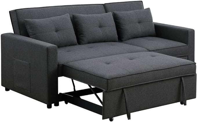 RITSU L Shaped Sectional Sofa Chaise, Pull Out Convertible Couch Bed, Storage Pockets On The Sides, Linen Upholstery, Suitable for Living Room, Apartment, Light Gray, 79.75inch - LeafyLoom