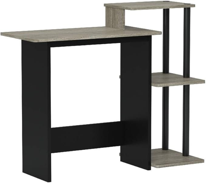 Furinno Efficient Home Laptop Notebook Computer Desk with Square Shelves, French Oak Grey/Black - LeafyLoom