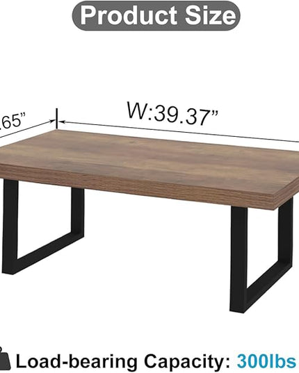 IBF Farmhouse Coffee Table, Modern Simple Wood Coffee Table for Living Room, Industrial Minimalist Rectangle Center Table, Wood and Metal Tea Coffee Table for Home Office Bedroom, Rustic Oak, 39 inch - LeafyLoom