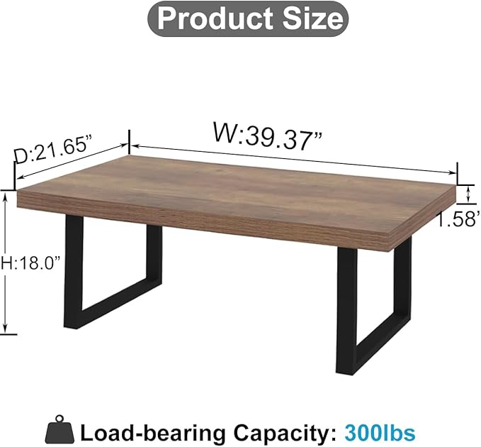 IBF Farmhouse Coffee Table, Modern Simple Wood Coffee Table for Living Room, Industrial Minimalist Rectangle Center Table, Wood and Metal Tea Coffee Table for Home Office Bedroom, Rustic Oak, 39 inch - LeafyLoom