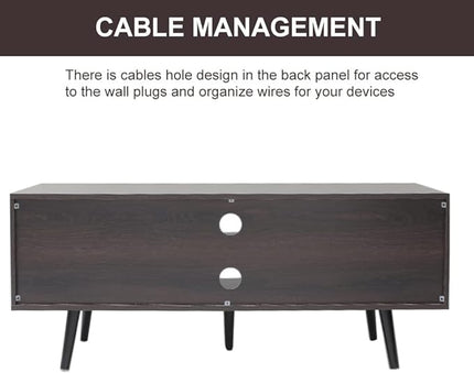 Iwell TV Stand for 55 inch TV, Mid Century Modern TV Stand with Storage, Entertainment Center with 2 Cabinet & 2 Shelves, Retro TV Console Table for Living Room, Bedroom, Black Oak - LeafyLoom