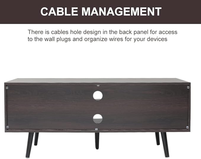 Iwell TV Stand for 55 inch TV, Mid Century Modern TV Stand with Storage, Entertainment Center with 2 Cabinet & 2 Shelves, Retro TV Console Table for Living Room, Bedroom, Black Oak - LeafyLoom