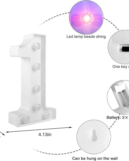 Glintee Decorative Led Light Up Number, Light Up Number Sign for Night Light Wedding Birthday Party Christmas Home Bar Decoration Number-(Number 1) - LeafyLoom