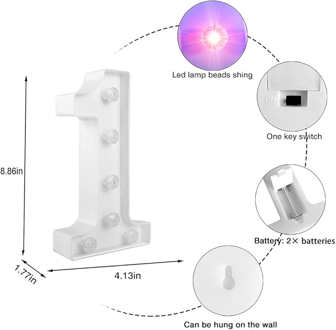 Glintee Decorative Led Light Up Number, Light Up Number Sign for Night Light Wedding Birthday Party Christmas Home Bar Decoration Number-(Number 1) - LeafyLoom