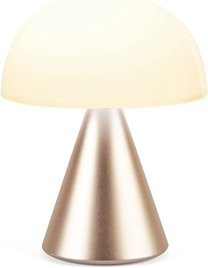 Lexon Mina L Mushroom Lamp - 9 LED Color Table Lamp for Bedrooms, Living Room & Office - Cordless, Rechargeable with 24h Light & Dimmer, Aluminum, Large - Soft Gold - LeafyLoom