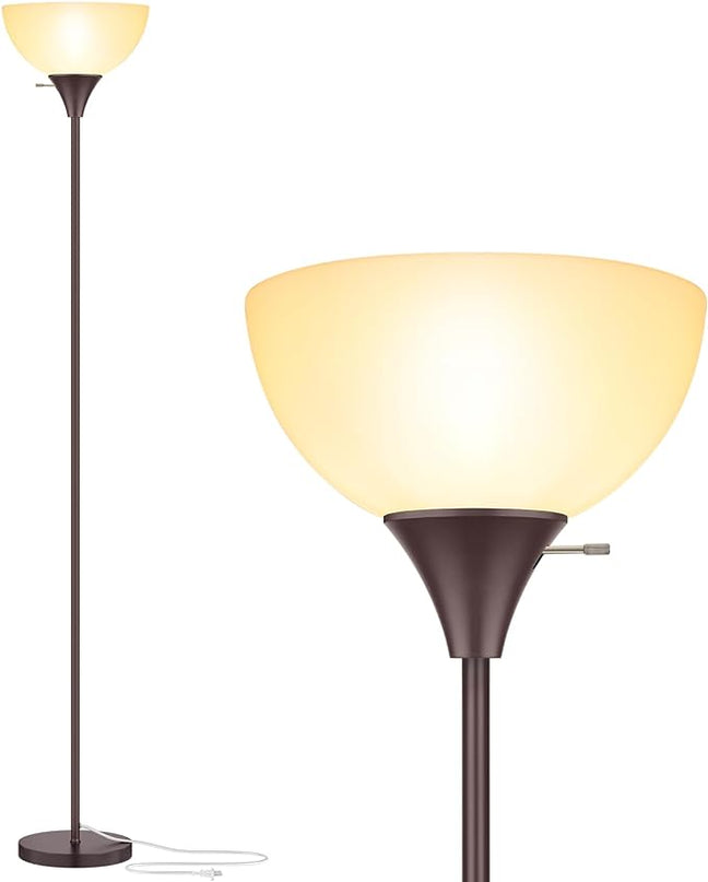 Floor Lamp, LED Standing Lamps with White Plastic Shade, Brown Modern Torchiere Floor Lamp, Tall Lamps for Living Room Dorm Bedroom, Rotary Switch, E26 Base, Bulb not Included, Brown - LeafyLoom
