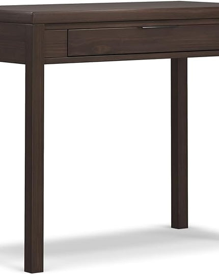 SIMPLIHOME Hollander SOLID WOOD Contemporary 38 inch Wide Small Desk in Warm Walnut Brown for The Office Desk, Writing Table, Workstation and Study Table - LeafyLoom