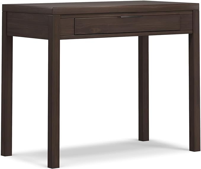 SIMPLIHOME Hollander SOLID WOOD Contemporary 38 inch Wide Small Desk in Warm Walnut Brown for The Office Desk, Writing Table, Workstation and Study Table - LeafyLoom