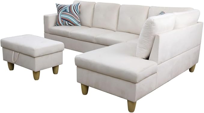 3-Piece L-Shaped Sectional Sofa Set w/Left Chaise and Storage Ottoman-Button Tufted,97" Upholstered Couch for Living Room, Home, Office, 97inch, White-1 - LeafyLoom