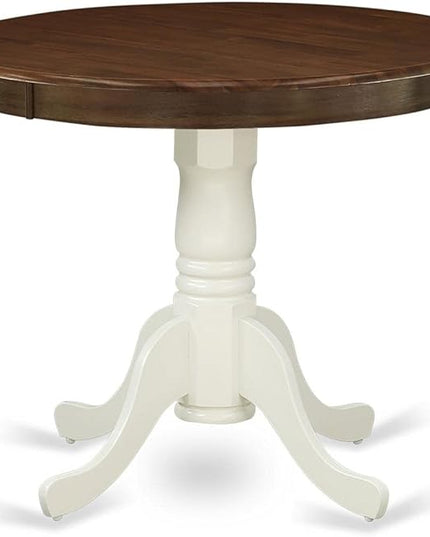 East West Furniture Antique Kitchen Dining Round Wooden Table Top with Pedestal Base, 36x36 Inch, Walnut & Linen White - LeafyLoom
