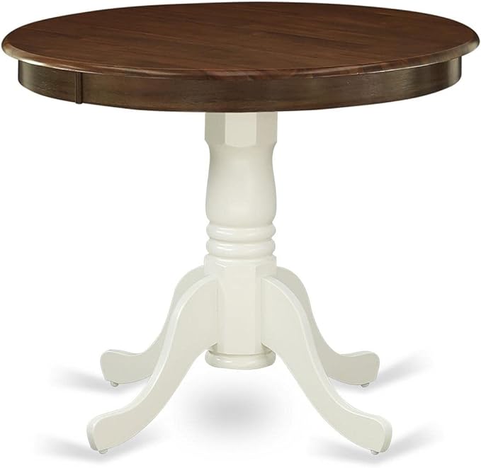 East West Furniture Antique Kitchen Dining Round Wooden Table Top with Pedestal Base, 36x36 Inch, Walnut & Linen White - LeafyLoom