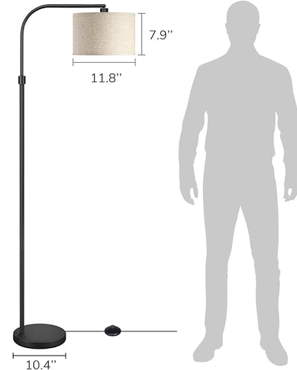 EDISHINE Modern Black Arched Floor Lamp, Metal Standing Arc Lamp with Foot Switch, Corner Reading Light with Hanging Lampshade for Living Room, Bedroom, Home Office, Study Room, Reading Corner - LeafyLoom
